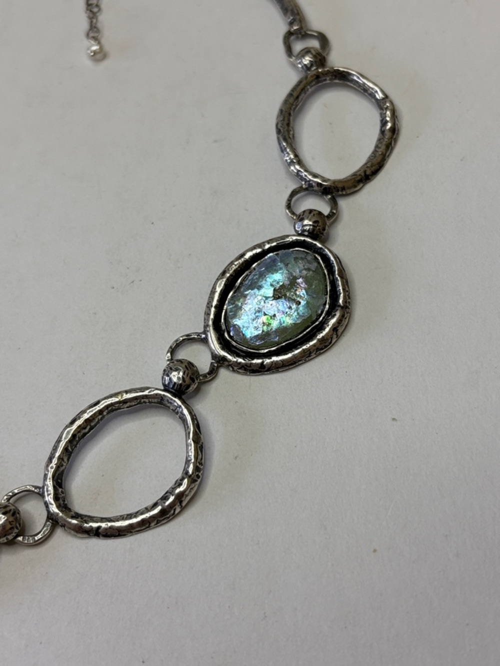 Or Paz 925 Sterling Silver Roman Glass Station Necklace Organic Design Boho - Picture 2 of 6
